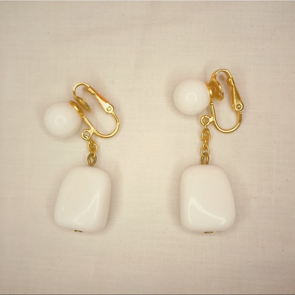 White Bead Clip On Earrings - Picture 1 of 3